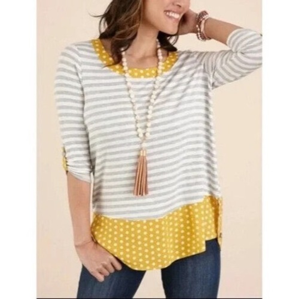 MATILDA JANE Gray/Yellow ONCE UPON A TIME ORACLE Knit Blouse/Tunic Top Sz M